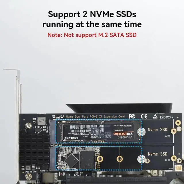 Alt view image 7 of 7 - Aomoproing Dual M.2 NVMe to PCIe Adapter with Heat Sink - M-Key B&M Key 2230/2242/2260/2280 SSD NVMe PCIe Card - Low Profile Bracket - Supports PCI-Express X1/X4/X8/X16 Slots