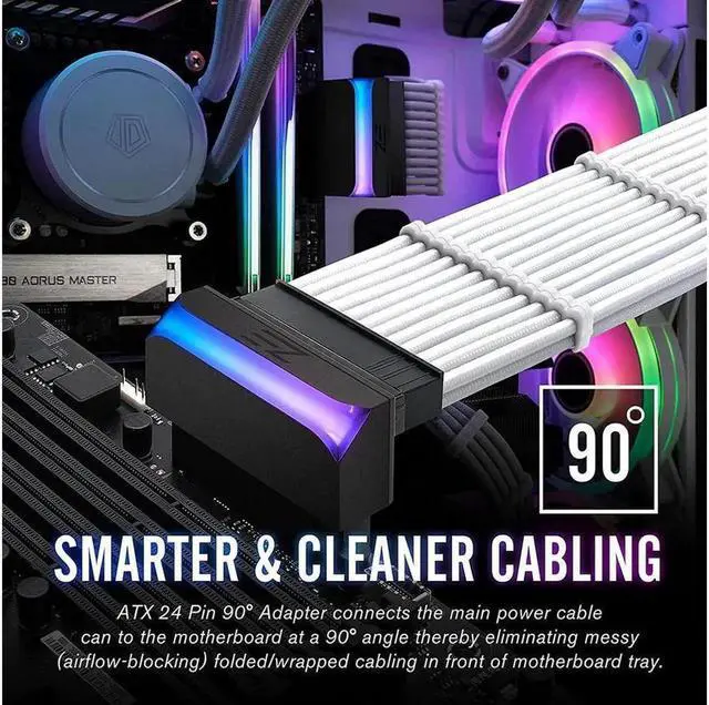 Alt view image 5 of 7 - Aomoproing ATX 24 Pin to 90 Degree Power Plug Adapter 5V ARGB Mainboard Motherboard Power Supply Cable Connector DIY Mounting Modular White Black
