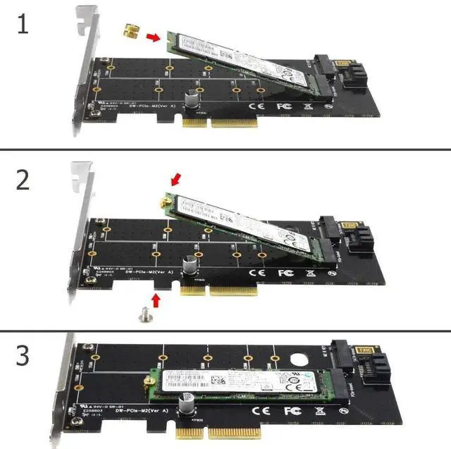 Alt view image 5 of 5 - Aomoproing Dual M.2 PCIe Adapter, M.2 NVME SSD (M Key) or M.2 SATA SSD (B Key) 22110 2280 2260 2242 2230 to PCI-e 3.0 x4 Host Controller Expansion Card with Low Profile Bracket for PC Desktop