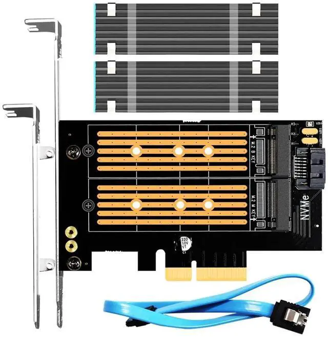 Main image of Aomoproing PA12-HS Dual M.2 SSD PCIe X4 Adapter with Heatsink for One M.2 NVMe SSD and One M.2 SATA SSD, Support PCIe 4.0 SSD and OS Boot from M.2 NVMe SSD