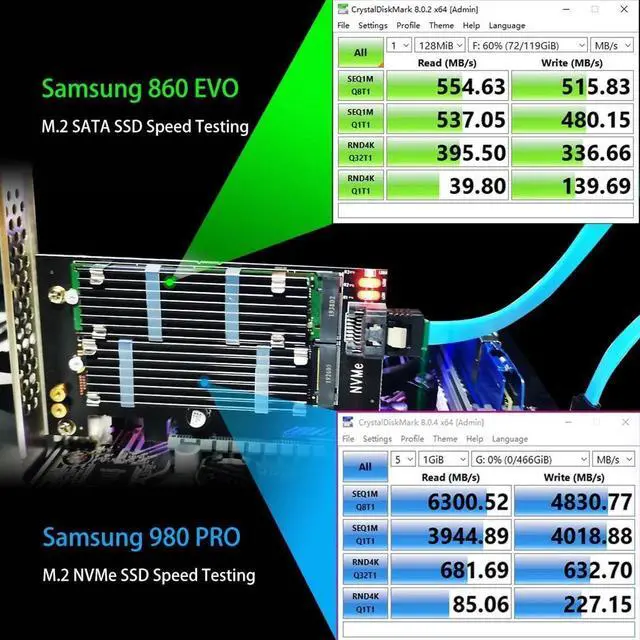 Alt view image 6 of 7 - Aomoproing PA12-HS Dual M.2 SSD PCIe X4 Adapter with Heatsink for One M.2 NVMe SSD and One M.2 SATA SSD, Support PCIe 4.0 SSD and OS Boot from M.2 NVMe SSD