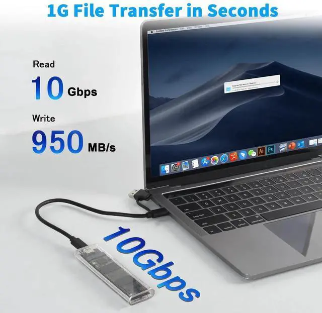 Alt view image 2 of 7 - Transparent M.2 NVMe SSD Enclosure with Colorful LED Lights, 10Gbps M2 SSD Enclosure Tool-Free NVMe to USB Adapter External Enclosure for M-Key SSD 2230 2242 2260 2280 Sizes Support UASP Trim