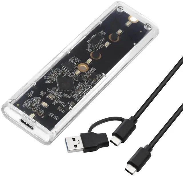 Main image of Transparent M.2 NVMe SSD Enclosure with Colorful LED Lights, 10Gbps M2 SSD Enclosure Tool-Free NVMe to USB Adapter External Enclosure for M-Key SSD 2230 2242 2260 2280 Sizes Support UASP Trim