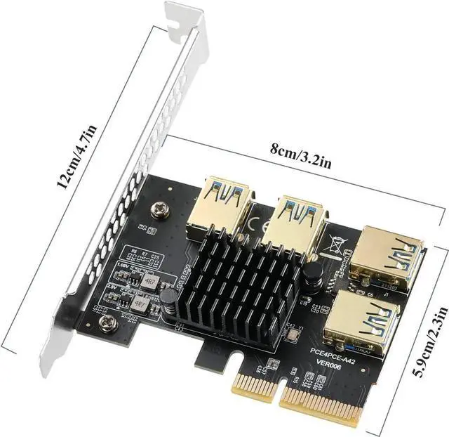 Alt view image 6 of 6 - Aomoproing PCI Express Multiplier Riser Card - PCI-E 4X to External 4 PCI-E USB 3.0 Converter Adapter Card for Bitcoin ETH Mining Miner Device