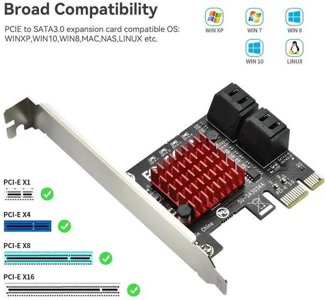 Alt view image 7 of 7 - Aomoproing PCI-E to SATA Adapter 4 Port PCIe Expansion Card 6Gbps SATA 3.0 Controller PCI Express Controller Card with Low Profile Bracket for Windows/ Linux