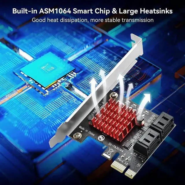 Alt view image 4 of 7 - Aomoproing PCI-E to SATA Adapter 4 Port PCIe Expansion Card 6Gbps SATA 3.0 Controller PCI Express Controller Card with Low Profile Bracket for Windows/ Linux