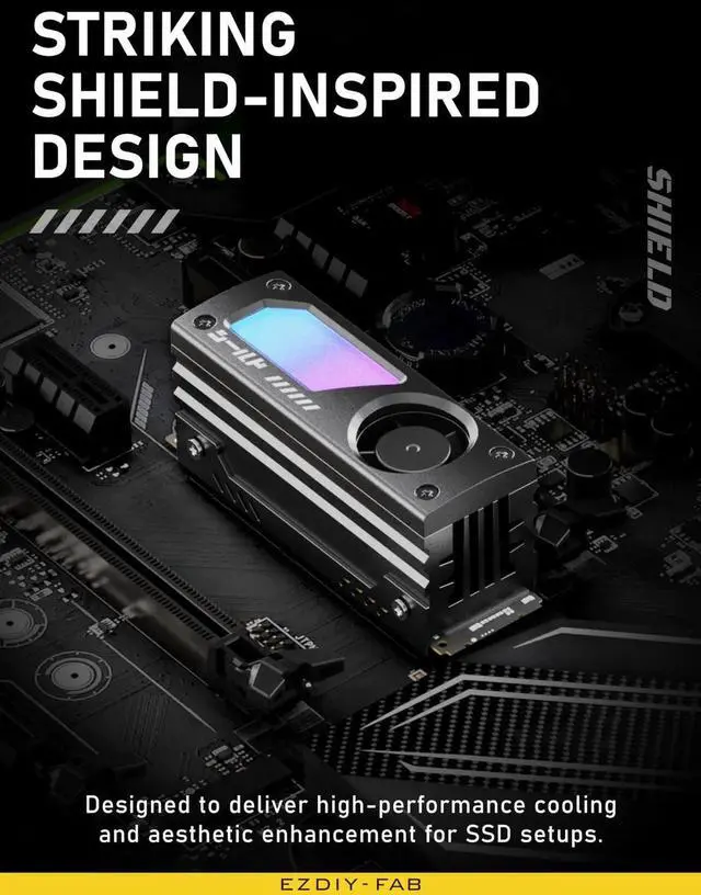 Alt view image 3 of 7 - Aomoproing Shield ARGB M.2 SSD Heatsink with Build-in 20mm PWM Fan, Premium Aluminum Design,5V 3-Pin ARGB Sync, High-Performance SSD Cooler for M.2 2280-Black-1 Pack