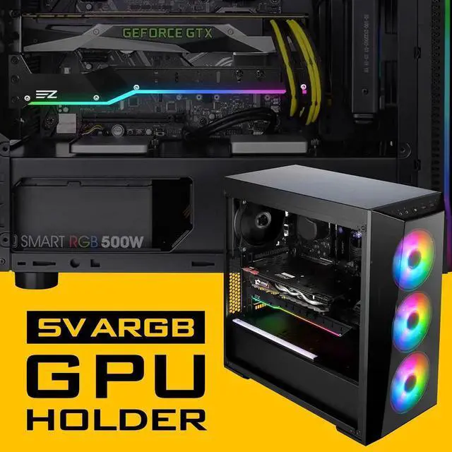 Alt view image 7 of 7 - Aomoproing GPU Holder Brace Graphics Card GPU Support Video Card Holder Bracket with 5V 3 Pin ARGB LED, Video Card Sag Holder/Holster Bracket Support RX6700,RTX3090- 309EZ-Black