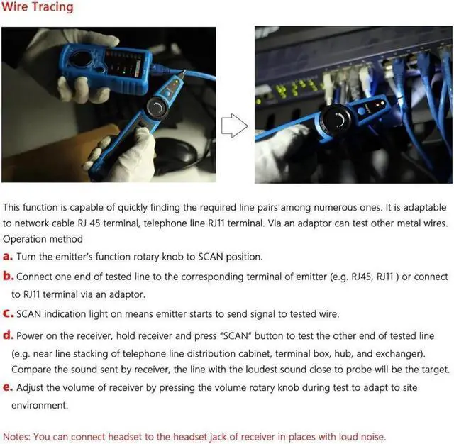 Alt view image 3 of 6 - Aomoproing 1PCS RJ11 RJ45 Cat5 Cat6 Telephone Wire Tracker Tracer Toner Ethernet LAN Network Cable Tester Detector Line Finder