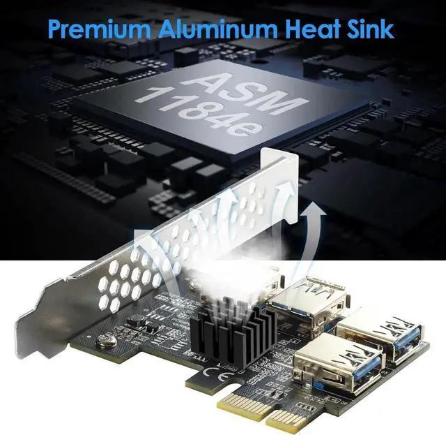 Alt view image 5 of 7 - Aomoproing PCI-E 1 to 4 PCI-Express 16X Slots Riser Card - Higher Stability USB 3.0 Adapter Multiplier Card for Bitcoin Mining Compatible with Windows Linux Mac(No USB Cables)