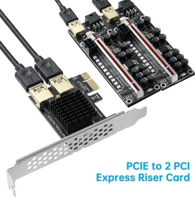 Alt view image 2 of 7 - Aomoproing PCI-E 1 to 2 PCI-Express 16X Slots Riser Card - Higher Stability USB 3.0 Adapter Multiplier Card for Bitcoin Mining Compatible with Windows Linux Mac(No USB Cables)