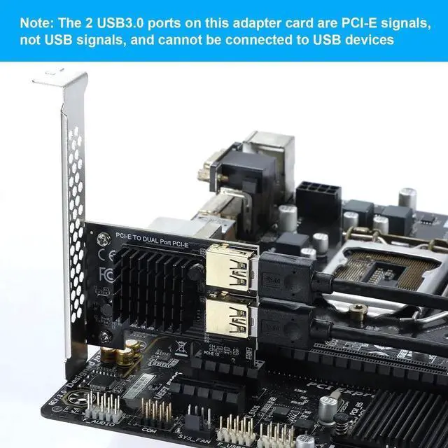 Alt view image 6 of 7 - Aomoproing PCI-E 1 to 2 PCI-Express 16X Slots Riser Card - Higher Stability USB 3.0 Adapter Multiplier Card for Bitcoin Mining Compatible with Windows Linux Mac(No USB Cables)