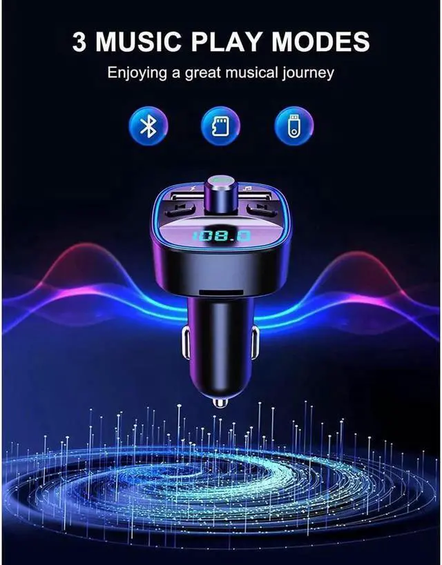 Alt view image 6 of 7 - [Upgraded] Bluetooth FM Transmitter for Car, Bluetooth Car Adapter MP3 Player FM Transmitter, Hands-Free Calling, Dual USB Ports (5V/2.4A & 1A), LED Screen, Support SD/TF Card USB Flash Drive