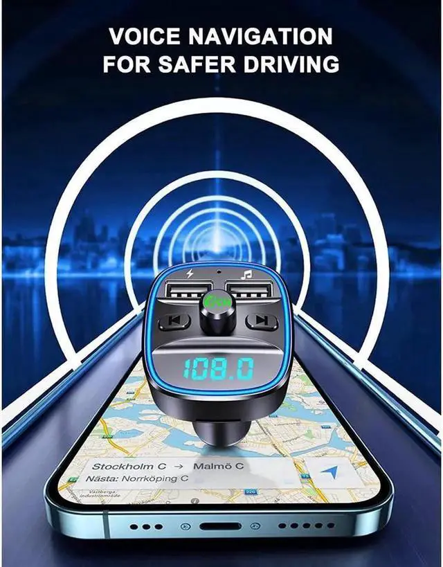 Alt view image 3 of 7 - [Upgraded] Bluetooth FM Transmitter for Car, Bluetooth Car Adapter MP3 Player FM Transmitter, Hands-Free Calling, Dual USB Ports (5V/2.4A & 1A), LED Screen, Support SD/TF Card USB Flash Drive