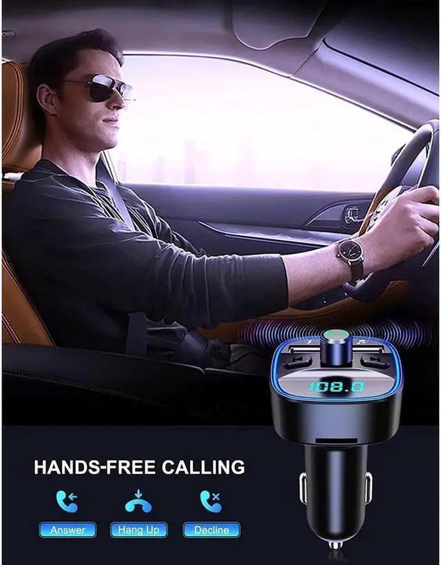Alt view image 5 of 7 - [Upgraded] Bluetooth FM Transmitter for Car, Bluetooth Car Adapter MP3 Player FM Transmitter, Hands-Free Calling, Dual USB Ports (5V/2.4A & 1A), LED Screen, Support SD/TF Card USB Flash Drive