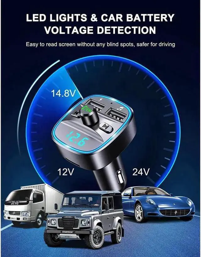Alt view image 2 of 7 - [Upgraded] Bluetooth FM Transmitter for Car, Bluetooth Car Adapter MP3 Player FM Transmitter, Hands-Free Calling, Dual USB Ports (5V/2.4A & 1A), LED Screen, Support SD/TF Card USB Flash Drive