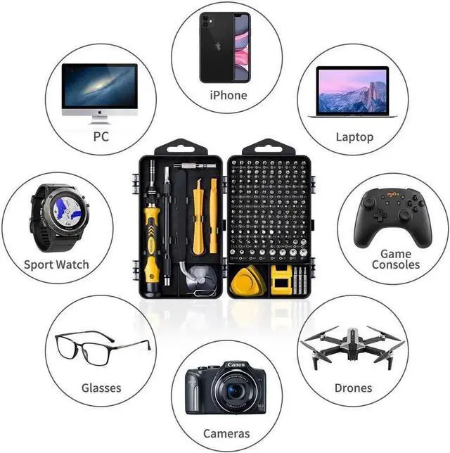 Alt view image 3 of 7 - Computer Repair Kit, 122 in 1 Magnetic Laptop Screwdriver Kit, Precision Screwdriver Set, Small Impact Screw Driver Set with Case for Computer, Laptop, PC, for iPhone, Watch,Hand Tools Yellow