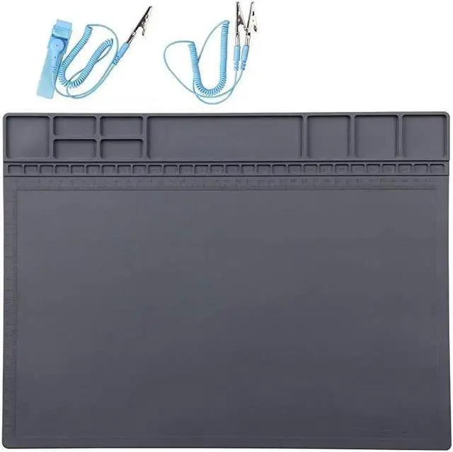 Main image of Aomoproing Anti-Static Mat ESD Safe for Electronic Includes ESD Wristband and Grounding Wire, Silicone Soldering Repair Mat 932°F Heat Resistant for iPhone iPad iMac, Laptop, Computer, 15.9 x 12 Grey