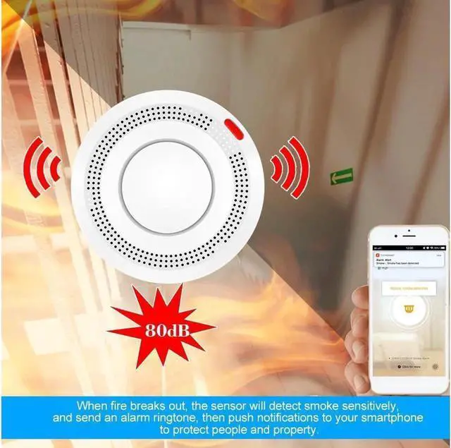 Alt view image 3 of 6 - Aomoproing Wifi Smoke Detector Smart Fire Alarm Sensor Wireless Security System Smart Life Tuya APP Control Smart Home for Home Kitchen / Store / Hotel / Factory