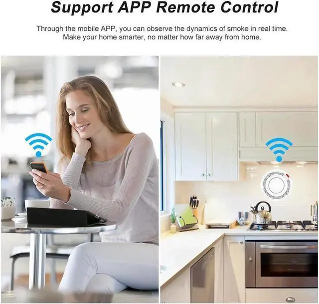 Alt view image 4 of 6 - Aomoproing Wifi Smoke Detector Smart Fire Alarm Sensor Wireless Security System Smart Life Tuya APP Control Smart Home for Home Kitchen / Store / Hotel / Factory