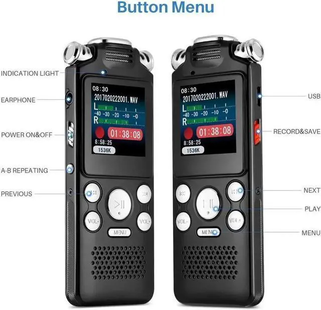 Alt view image 7 of 7 - Aomoproing 16GB digital recorder with variable speed playback, audio recorder, HD noise reduction dual microphone, MP3 player, for lectures, meetings, interviews noise reduction recording