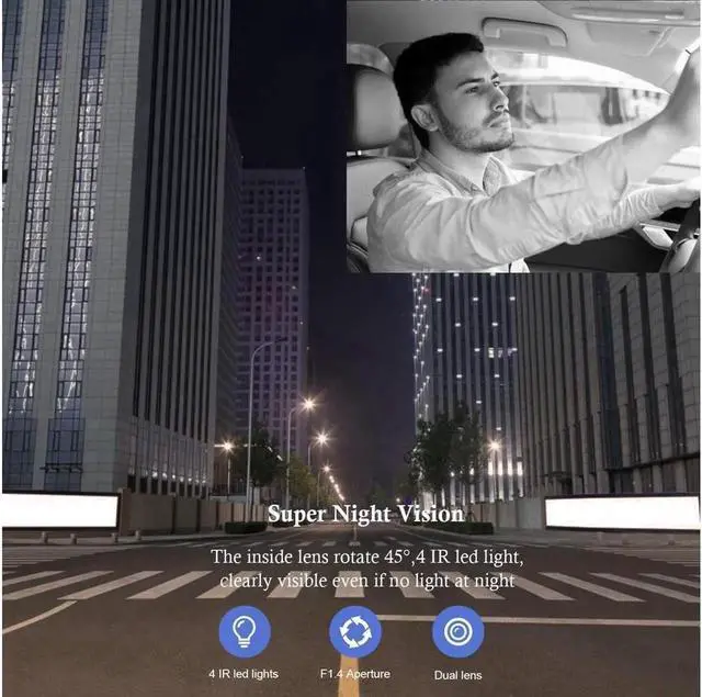 Alt view image 3 of 7 - Aomoproing Upgraded Dual Dash Cam, FHD 1080P Front and Interior Dual Dash Cameras IR Night Vision Dashcam for Car/ Taxi Loop-Recording, G-Sensor& Parking Mode