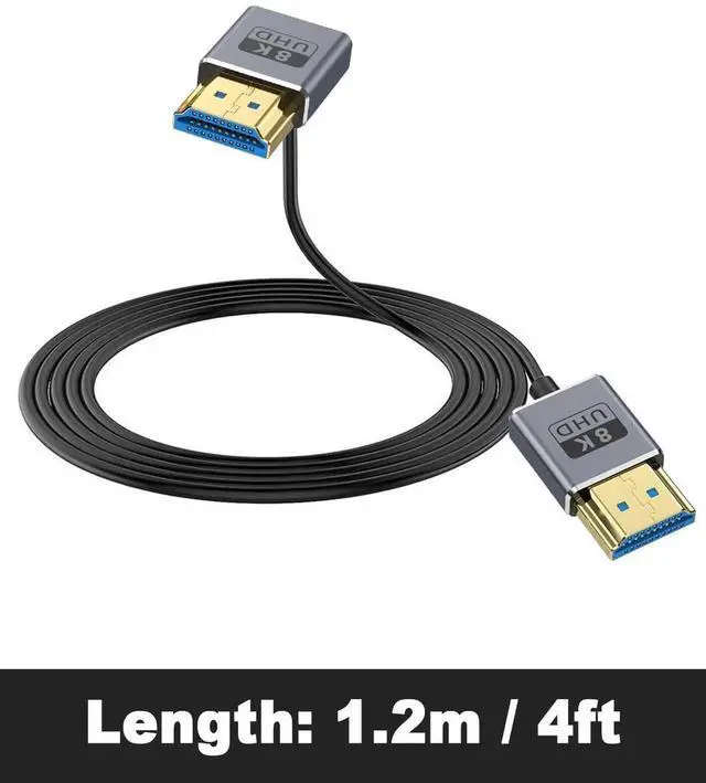 Alt view image 3 of 7 - AOMOPROING 8K Short HDMI 2.1 Cable 1FT/30cm [48Gbps, 8K@60Hz, 4K@240Hz] Ultra Thin/Coaxial Down Angle HDMI Male to Male Cable OD2.5mm, Dynamic HDR, eARC, for GH5S, PS5, Xbox One Monitor,PC. 4 Feet