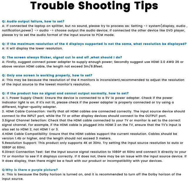 Alt view image 5 of 5 - AOMOPROING 4K HDMI Splitter 1 in 4 Out, 1x4 HDMI Splitter Duplicate/Mirror Screen, 4 Port HDMI Splitter Powered Support 4Kx2K@30Hz 3D for PS5, TV Box - Copy 1 Source to 4 Displays(Not Extend)