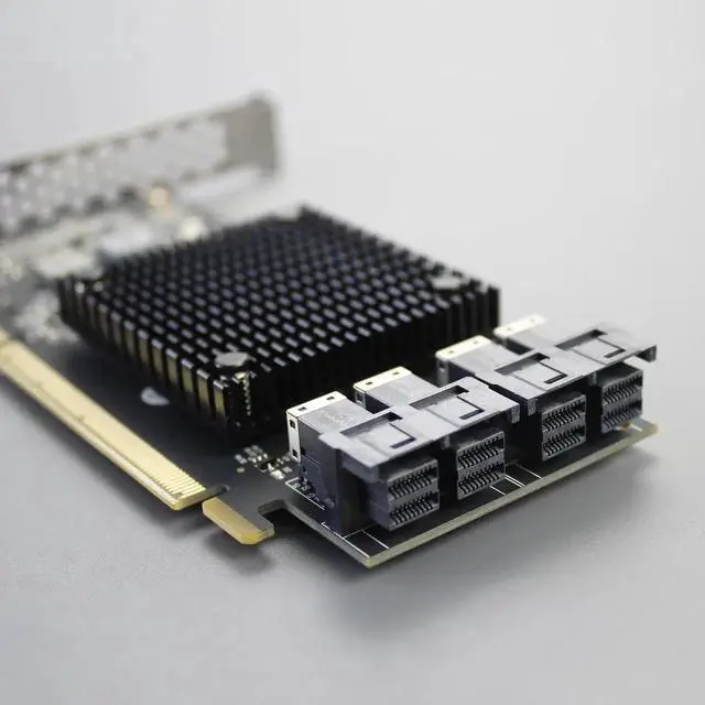 Alt view image 3 of 7 - Aomoproing ST583 4-Port SFF-8643 to PCIE 3.0 X16 Adapter Card with PEX8747 Controller for High-Density U.2/U.3/M.2 NVMe RAID Storage Solution