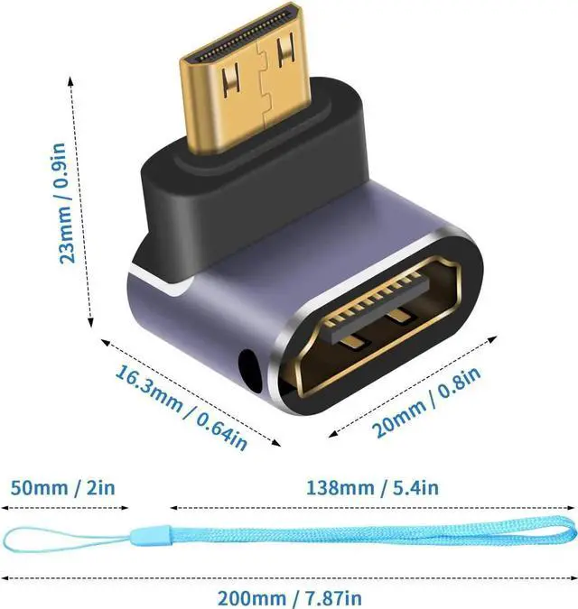 Alt view image 7 of 7 - AOMOPROING 8K 90 Degree Mini HDMI to HDMI Adapter, Down Angle HDMI to Mini HDMI Adapter Supports 8K@60Hz, 4K@144Hz, 2K@240Hz for Camera, Camcorder - 2 Pack