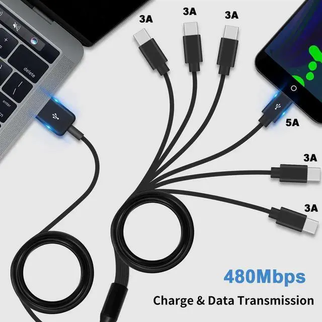 Alt view image 7 of 7 - Aomoproing USB C Splitter Cable - 6 in 1 USB 2.0 Type A to 6 Type-C Male Charger Cable with 3A Fast Charge for Android, Samsung, Tablet, 3.3 ft.