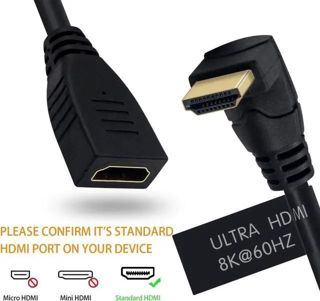 Alt view image 4 of 7 - AOMOPROING 8K HDMI Extension Cable 2ft, (8K@60Hz/4K@120Hz), 90 Degree Up Angle 48Gbps Ultra High Speed HDMI 2.1 Cable Extender Cord Compatible with 3D Ultra HDR, HDTVs, Monitors, Projectors