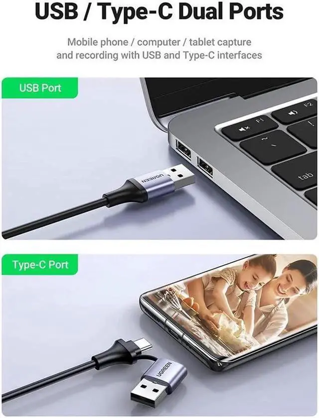 Alt view image 6 of 7 - AOMOPROING UGREEN Video Capture Card 4K HDMI to USB-A/USB-C HDMI Capture Card Full HD 1080P USB 2.0 Capture Video and Audio Recording for Gaming, Streaming, Teaching, Video Conference