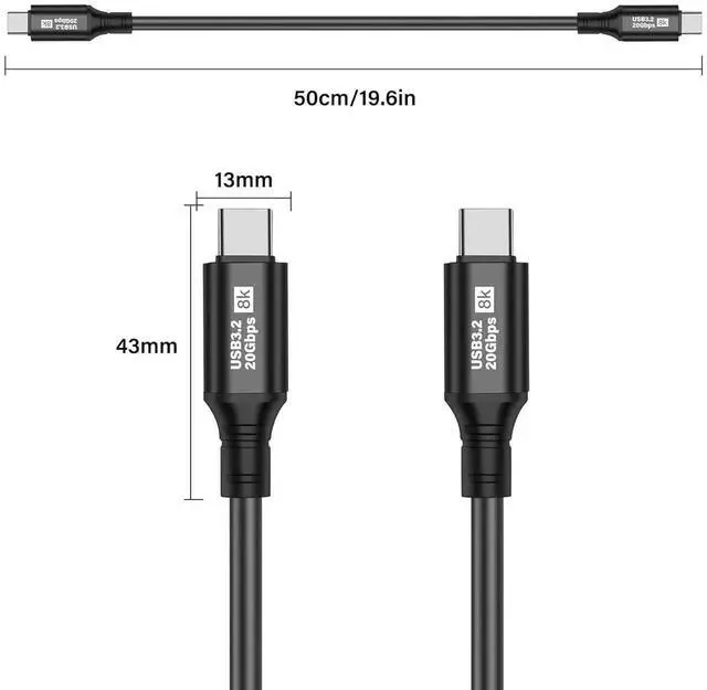 Alt view image 2 of 7 - Aomoproing USB C to USB C Cable USB 3.2 Type C 20Gbps PD 100W 8K@60Hz Data Fast Charging Cable for Phone, Tablet, Other USB C Devices (0.5M)