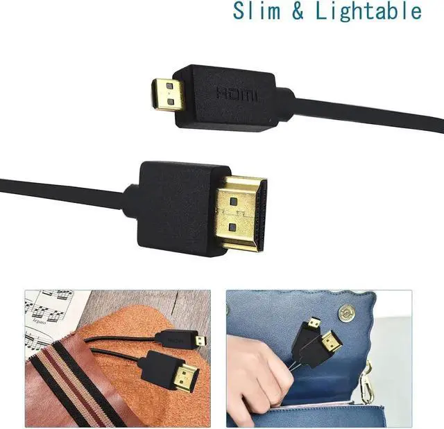 Alt view image 3 of 7 - AOMOPROING Micro HDMI to HDMI Cable 1FT/30cm, Extreme Slim Short HDMI to Micro HDMI Cable Support 18Gbps, High-Speed, 4K@60Hz, 2160p, 48-Bit Color, 3D for A6500, A7,Canon C.amera (Male to Male)