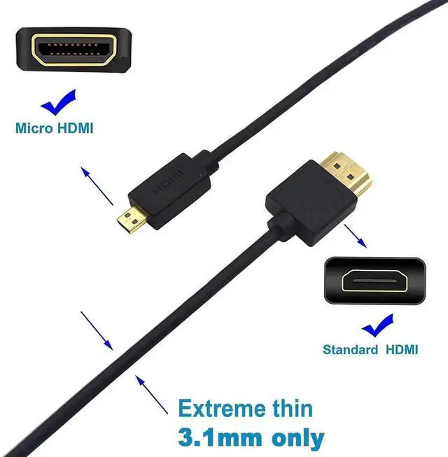 Alt view image 5 of 7 - AOMOPROING Micro HDMI to HDMI Cable 1FT/30cm, Extreme Slim Short HDMI to Micro HDMI Cable Support 18Gbps, High-Speed, 4K@60Hz, 2160p, 48-Bit Color, 3D for A6500, A7,Canon C.amera (Male to Male)