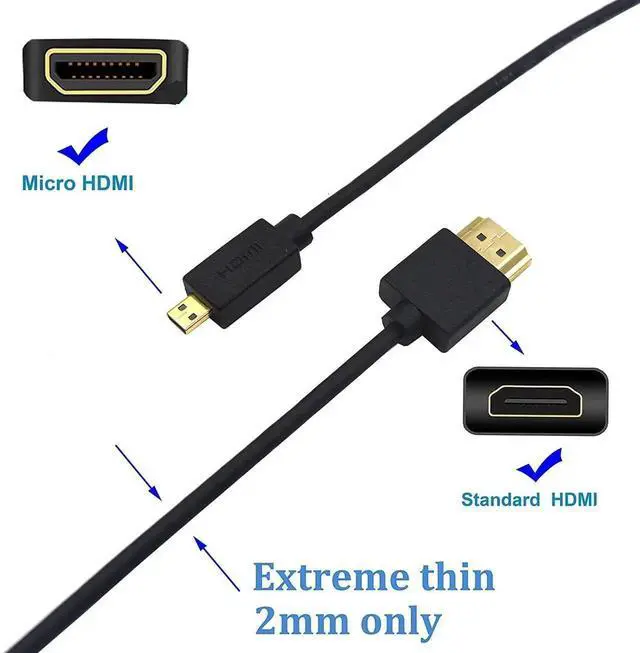 Alt view image 2 of 7 - AOMOPROING Micro HDMI to HDMI Cable 3.3FT/1m, Extreme Slim Short HDMI to Micro HDMI Cable Support 18Gbps, High-Speed, 4K@60Hz, 2160p, 48-Bit Color, 3D for A6500, A7,C.anon Camera (Male to Male)