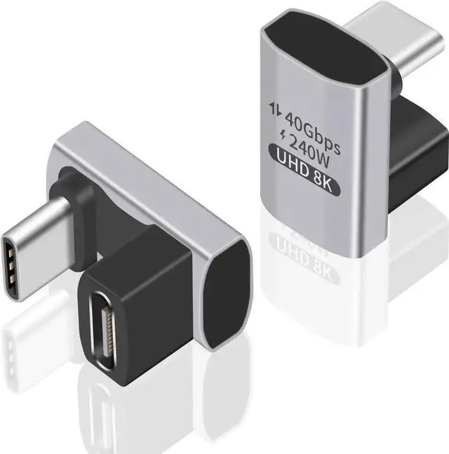 Main image of Aomoproing USB C 180 Degree Adapter 240W PD, 8K@60Hz, 40Gbps,180 Degree USB C Female to Male Adapter Connector for ROG Ally, Steam Deck, Switch, Laptop, Tablet, Phone and More 2 Pack