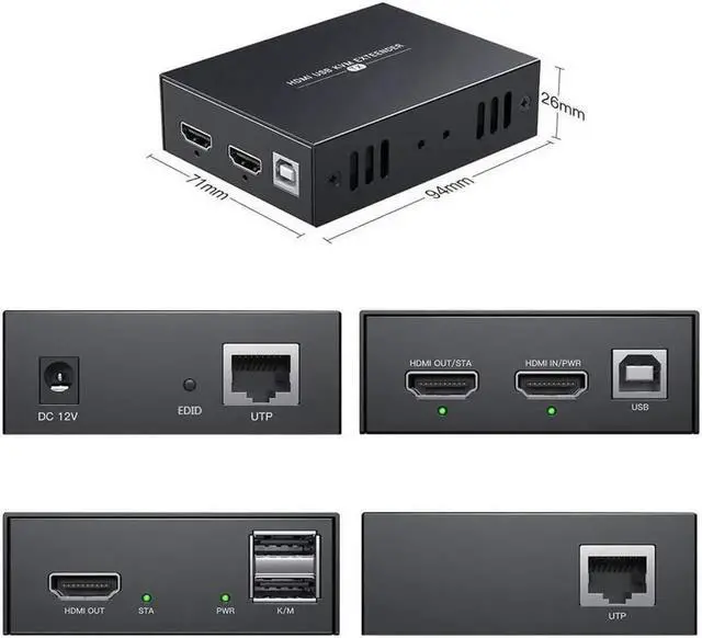 Main image of AOMOPROING HDMI KVM USB Extender Transmit 1080p HD Video Over Cat5e/6 Ethernet Cable 50m (164ft) for Mouse and Keyboard Control Remote Signals