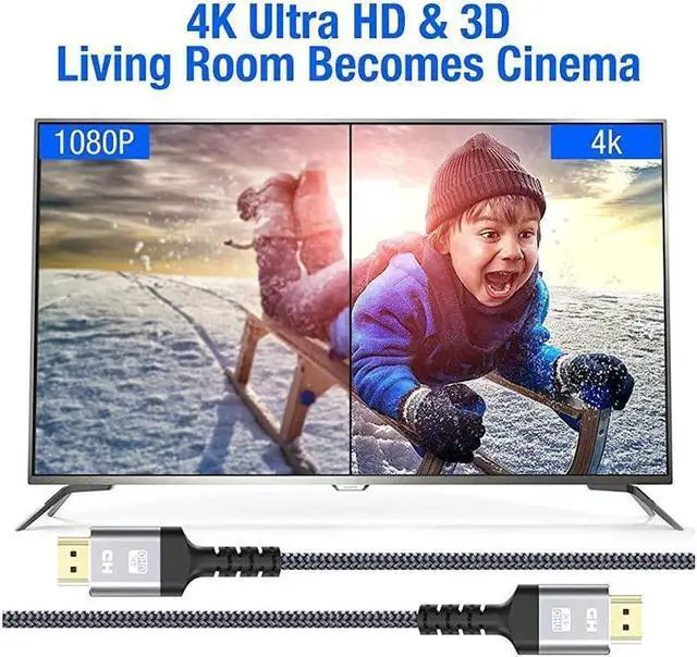 Alt view image 2 of 7 - AOMOPROING 4K HDMI Cable, 1.5FT High Speed 18Gbps HDMI 2.0 Braided Cord-Supports (4K 60Hz HDR,Video 4K 2160p 1080p 3D HDCP 2.2 ARC-Compatible with Ethernet PS4/3 4K Monitor Projector ect