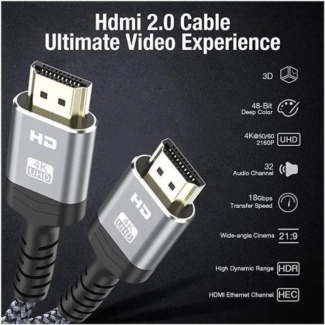 Alt view image 3 of 7 - AOMOPROING 4K HDMI Cable, 1.5FT High Speed 18Gbps HDMI 2.0 Braided Cord-Supports (4K 60Hz HDR,Video 4K 2160p 1080p 3D HDCP 2.2 ARC-Compatible with Ethernet PS4/3 4K Monitor Projector ect