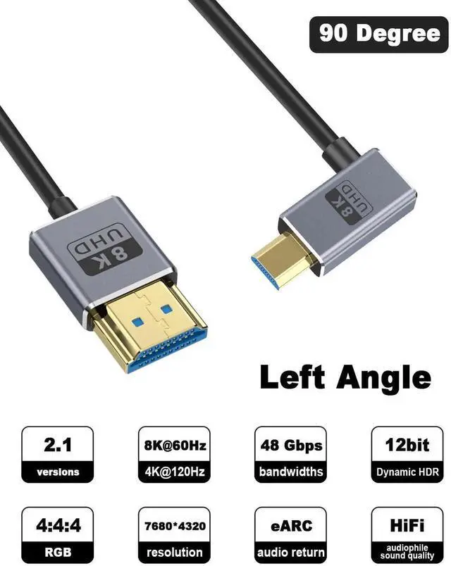 Alt view image 3 of 7 - 8K 90 Degree Micro HDMI to HDMI Cable 1FT/30cm, Right Angl HDMI Male to Micro HDMI Adapter Cable with 8K@60Hz, 4K@240Hz, 48Gbps Micro HDMI Cable Coiled for Cameras, DSLRs, Camcorders, Monitors