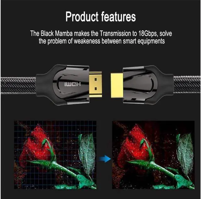 Alt view image 7 of 7 - AOMOPROING HDMI 2.0 Cable, High Speed HDMI 2.0 4K Ultra HD Silver Cable Supports Ethernet, Xbox Play Station, PS3, PS4, PC, TV (10m/32 ft., Black) 6.5 ft.