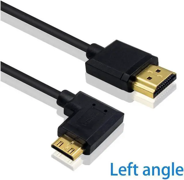Alt view image 2 of 7 - AOMOPROING Mini HDMI to Standard HDMI Cable HDMI to Mini HDMI Cable Ultra-Thin Left Angled 90 Degree Mini HDMI Male to HDMI Male Cable Support 4K Ultra HD 1080p 3D(HDMI 2.0) (15cm/6 inch)
