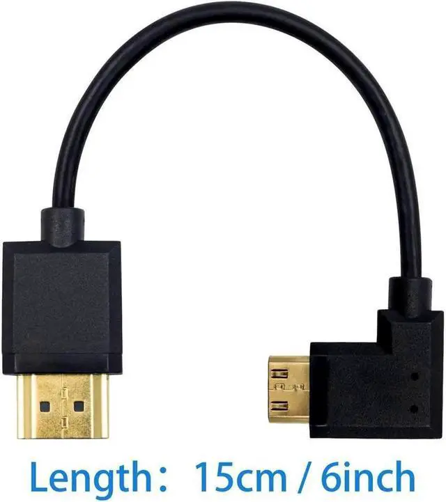 Alt view image 6 of 7 - AOMOPROING Mini HDMI to Standard HDMI Cable HDMI to Mini HDMI Cable Ultra-Thin Left Angled 90 Degree Mini HDMI Male to HDMI Male Cable Support 4K Ultra HD 1080p 3D(HDMI 2.0) (15cm/6 inch)
