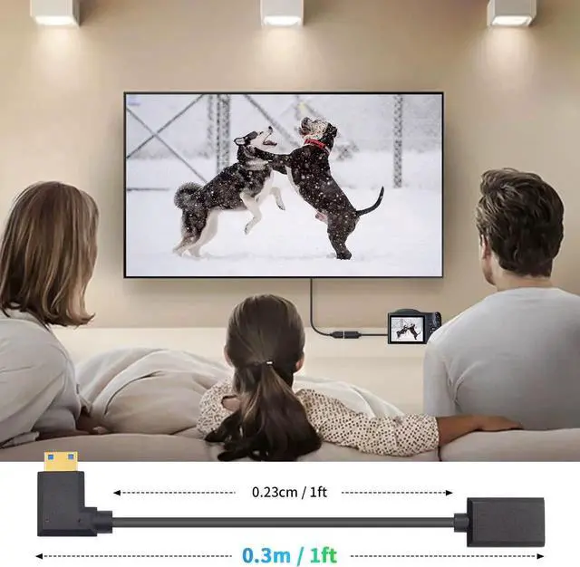 Alt view image 2 of 6 - AOMOPROING 8K 90 Degree Mini HDMI to HDMI Cable, 48Gbps Right Angle Mini HDMI Male to Female Cable, Ultra Thin,Short HDMI to Mini HDMI Extension Cable for Projector, Monitor, Camcorder etc 1FT/ 30cm