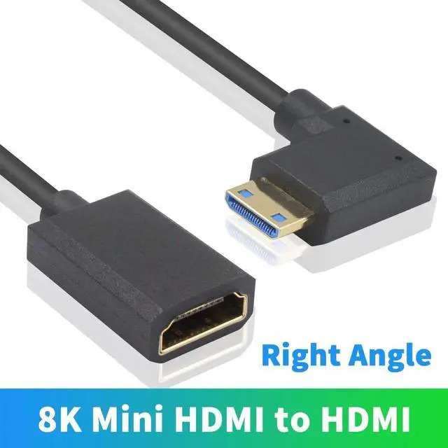 Alt view image 5 of 6 - AOMOPROING 8K 90 Degree Mini HDMI to HDMI Cable, 48Gbps Right Angle Mini HDMI Male to Female Cable, Ultra Thin,Short HDMI to Mini HDMI Extension Cable for Projector, Monitor, Camcorder etc 1FT/ 30cm