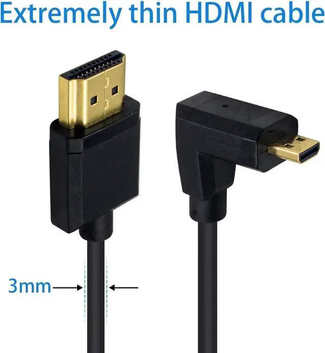 Alt view image 4 of 7 - AOMOPROING Micro HDMI to HDMI Adapter Cable - Extreme Thin Down Angled 6 inch/ 15cm for 1080P, 4K, UltraHD, 3D, Ethernet
