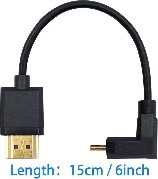 Alt view image 3 of 7 - AOMOPROING Micro HDMI to HDMI Adapter Cable - Extreme Thin Down Angled 6 inch/ 15cm for 1080P, 4K, UltraHD, 3D, Ethernet