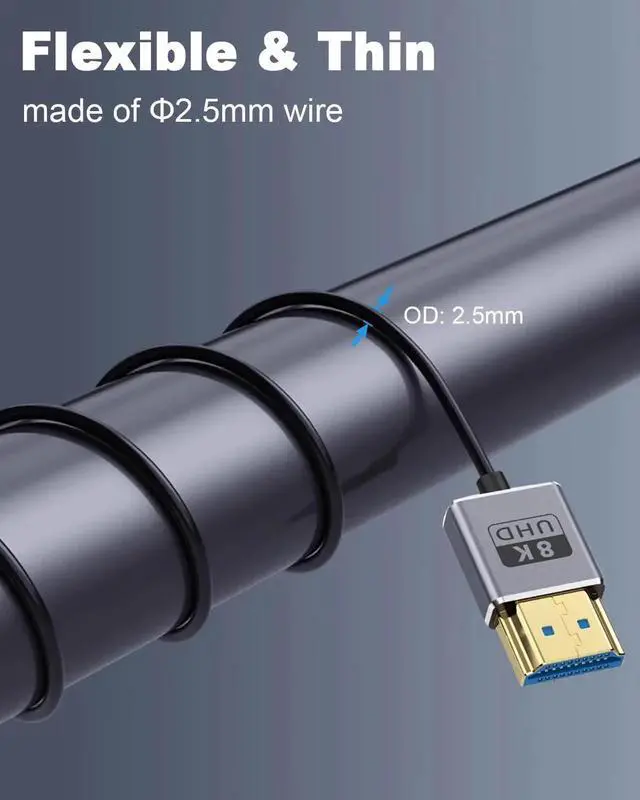 Alt view image 6 of 7 - AOMOPROING Ultra Thin 8K Short HDMI Cable 1FT, Ultra Thin/coaxial Short HDMI Male to Male Cable 48Gbps, HDMI 2.1 Cable OD2.5mm, Support 8K@60Hz, 4K@240Hz, eARC, for Camera, Monitor, HDTV